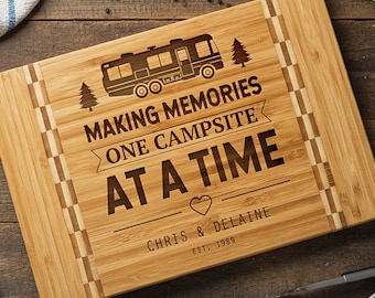 Camper cutting board Personalized Rv gifts Making memories one campsite at a time RV decor Camper decor Custom camping Bamboo charcuterie