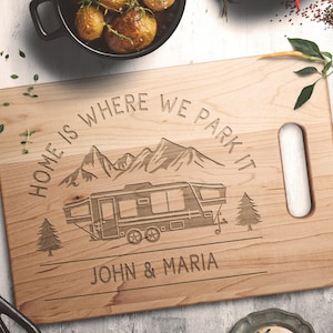 Home is where we park it Rv gifts Personalized cutting board Rv decor Custom camper decor Engraved Camp gift Motorhome gift Camping gifts