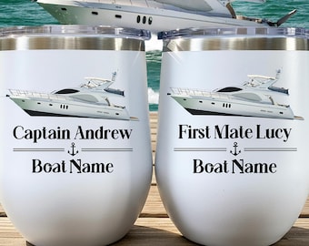 Custom Boat Tumbler Personalized Boat Name Tumbler Boat accessories Captain And First Mate Matching Tumblers Boat Gift Nautical Wine Tumbler