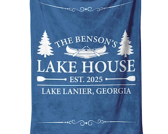 Personalized Lake House Blanket Custom Cabin Throw Sherpa Fleece Family Gift Vacation Home Lakehouse Decor Rustic Accessory
