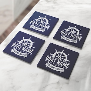 Personalized Boat Coasters: Nautical Welcome Aboard Yacht Decor