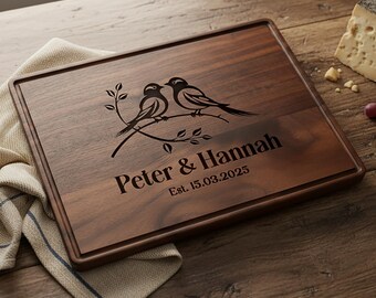 Wedding cutting board Personalized bird lovers Anniversary gift Engraved charcuterie board Kitchen decor