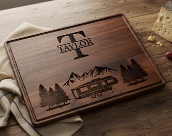 Camper cutting board Monogram Rv accessories Personalized engraved cutting board Rv Camper decor Camp charcuterie board