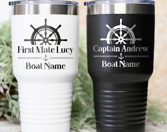 Personalized boat tumbler 30oz Boat accessories Boat name gift Captain First mate tumblers Nautical Sailing Boating Lake cup