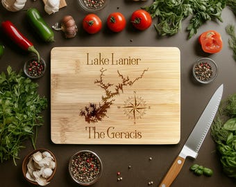 Custom lake cutting board Lake house decor Personalized Engraved bamboo cutting board Family Lake house gift Lake Cabin decor Lake life gift
