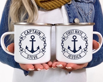 Personalized Boat Captain Enamel Mug: Nautical Boating cups
