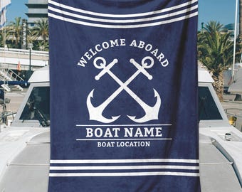 Personalized Boat Blanket Nautical Fleece Blanket Welcome Aboard Anchor Coastal Home Decor Gift Cozy Throw Sherpa Boat accessory