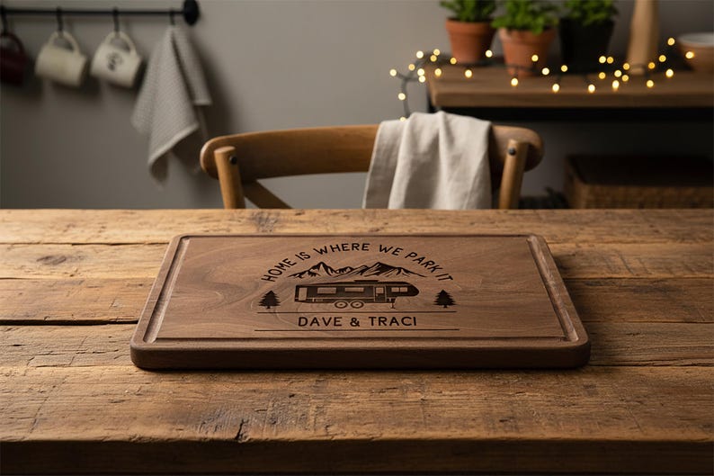 Home is where we park it Rv gifts Personalized cutting board Rv decor Custom camper decor Engraved Camp gift Motorhome gift Camping gifts WLN-3 (9 x 6)