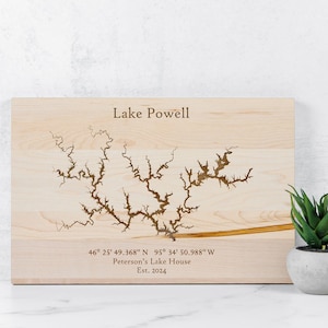 Lake house decor Custom coordinates lake cutting board Personalized Engraved cutting board Family Lakehouse gift Cabin decor Lake life gifts