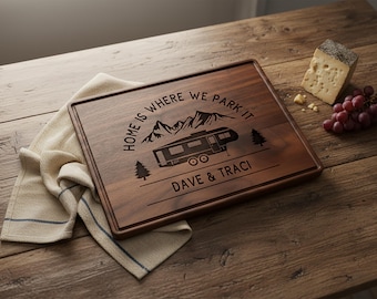 Home is where we park it Rv gifts Personalized cutting board Rv decor Custom camper decor Engraved Camp gift Motorhome gift Camping gifts