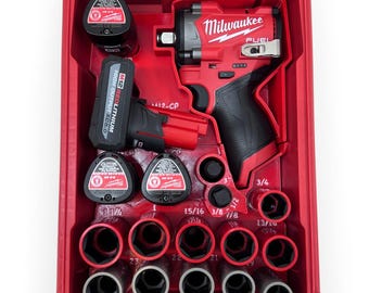 Milwaukee Packout Kompatibler Einsatz für 2563-20 M12 FUEL 1/2 "Stubby Schlagschrauber, 11 Stück 1/2" Armor Guard Sockel (nur Einsatz)