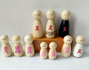 Cancer - Pegdoll de sensibilisation au cancer, ruban rose fort, cadeau de lutte contre le cancer, symbole en arrangement, encouragement, peint à la main