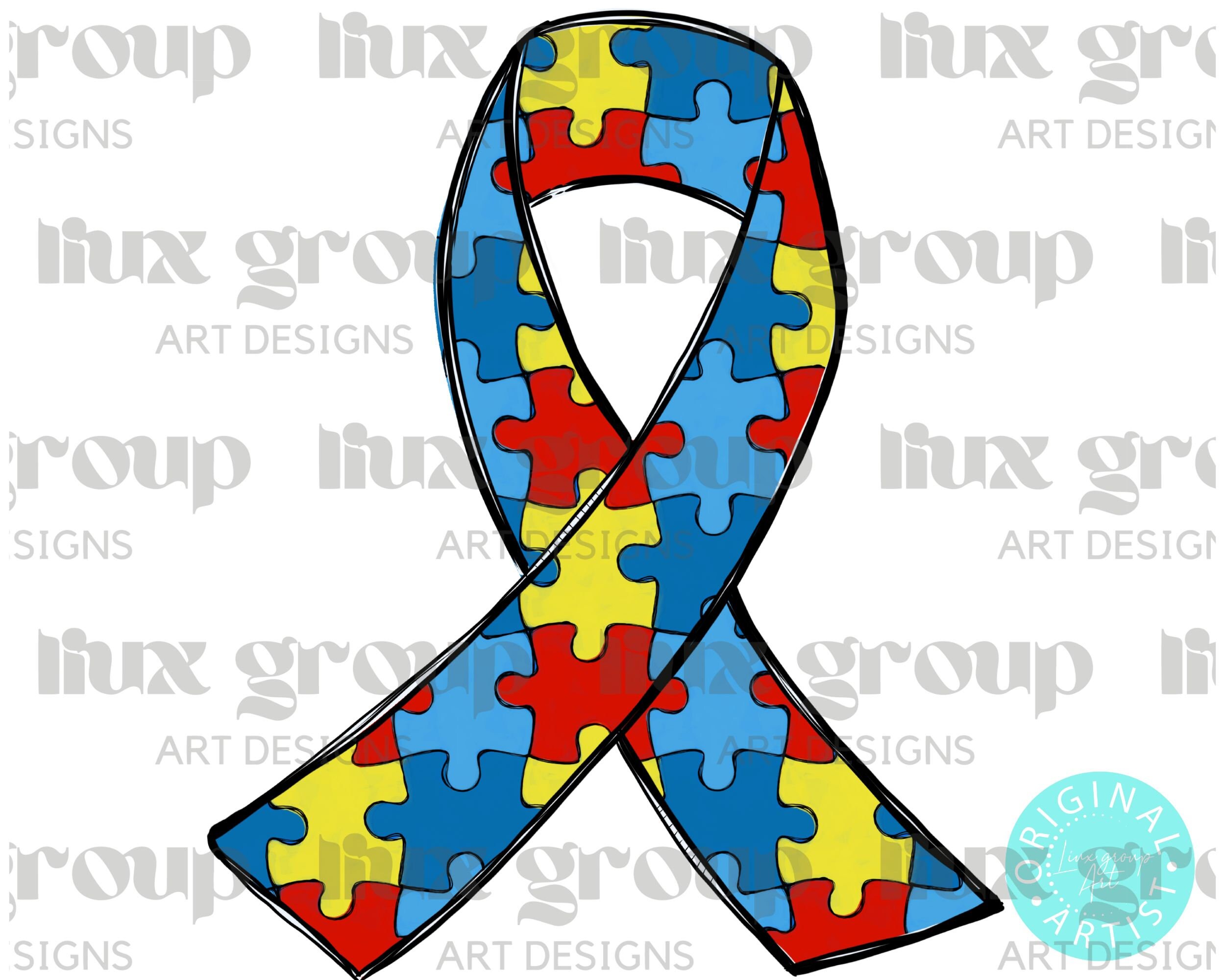 Autism Puzzle Ribbon PNG Autism Awareness Hand Drawn PNG - Etsy