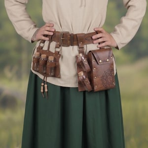 Medieval Leather Belt Pouch with Potion Bottles for Renaissance Cosplay Costume