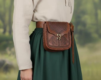 Bolsa de cinto élfica em couro vegano – Ideal para fantasia medieval, renascentista e cosplay LARP.
