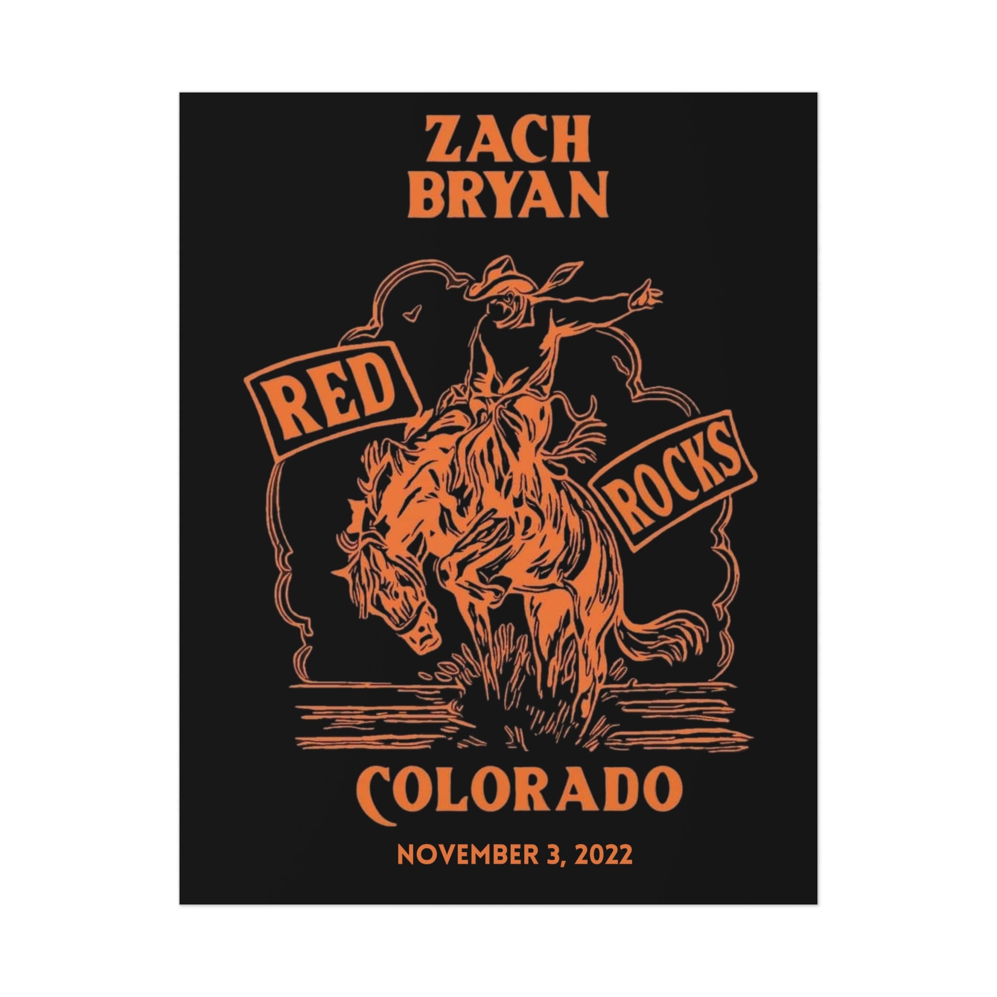 Zach Bryan Red Rocks Poster Wall Décor Concert Art Country Music