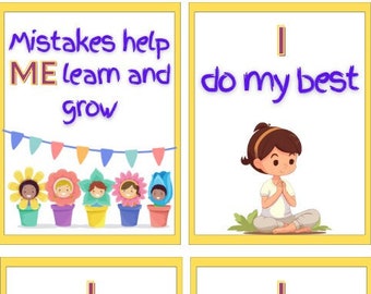 Jeu de cartes d'affirmation positive pour enfants, cartes de motivation, yoga pour enfants, cartes-éclair Montessori, santé mentale pour enfants, méditation, affirmation des vérités