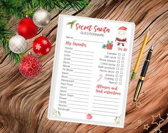 Secret Santa Questionnaire - Office Party Secret Santa - Holiday Party Ideas - Work Party Secret Santa