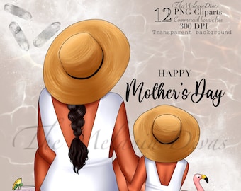 Black Mom and Daughter Clipart: Mother's Day PNG (12 Piece Set)