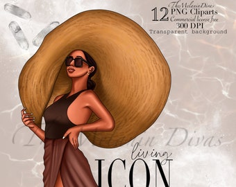 Schwarze Frau Sommer Clipart: Fashion Girl PNG (12 Stück)
