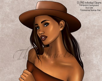 Black Woman Clipart: Handmade PNG Graphics for Planner (Digital Download)