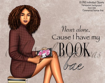 Chica negra leyendo: Mujer segura de sí misma PNG (2024x2024 px)