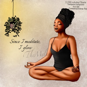 Clipart Black Girl yoga: meditatie lotushouding (PNG-bestanden)