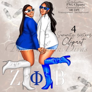 Sorority girls clipart, sorority sisters clipart, Zeta Phi Beta sorority, sisterhood clipart, Blue and white sisterhood,black girls sorority