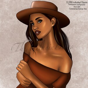 Black Woman Clipart: Handmade PNG Graphics for Planner (Digital Download)