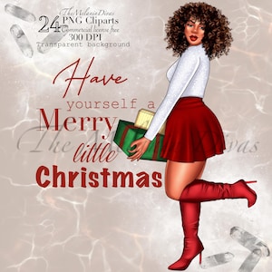 Black Woman Christmas Clipart: Fashion Girl PNG (24 Files)