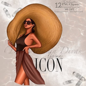 Black girl clipart, black women clipart, black girl summer fashion, black woman in summer outfit, black woman wearing a hat,summer theme png