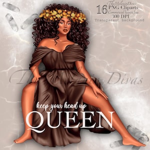 Clipart Black Woman Queen: motiverende png-afbeeldingen (digitale download)