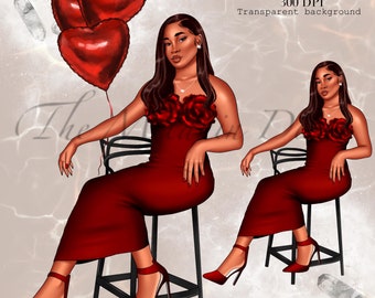 Black Woman Valentine Clipart: 20 PNG Illustrations (Digital Download)