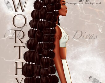 Black Woman 'Worthy' Clipart: Motivational PNG Graphics (6 Files)
