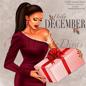 Black Girl Christmas Clipart: Holiday Outfit PNG (Digital Download)