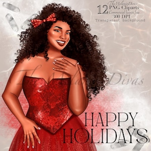Christmas Girl Clipart: Black Woman Fashion Illustration (PNG)