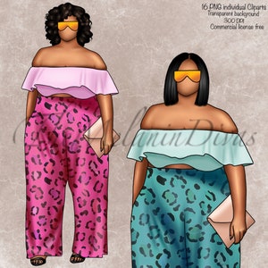 Plus size black girl Clipart, Curvy black girl fashion Clipart, curvy black woman clipart, black girl clipart,black woman summer fashion png
