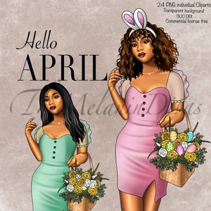 Black Girl Easter Clipart: Spring Fashion PNG Set (Digital Download)