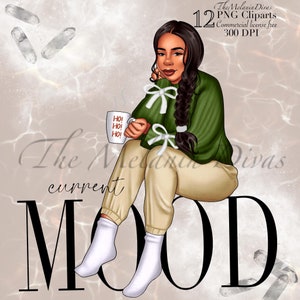 Black Girl Christmas Clipart: Woman in Sweater (PNG Files)