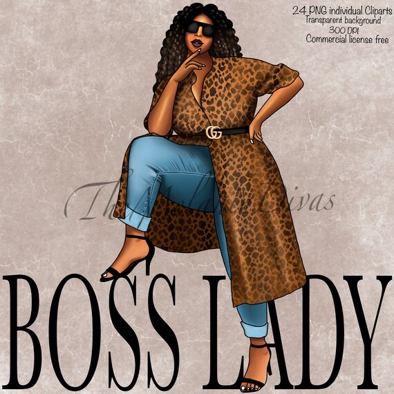 Boss Lady Clipart: Black Woman Fashion Illustrations (PNG Files)