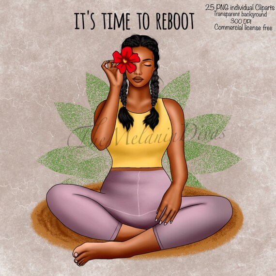 Black Woman Meditation Clipart: Self-Love PNG Graphics (Digital Download)