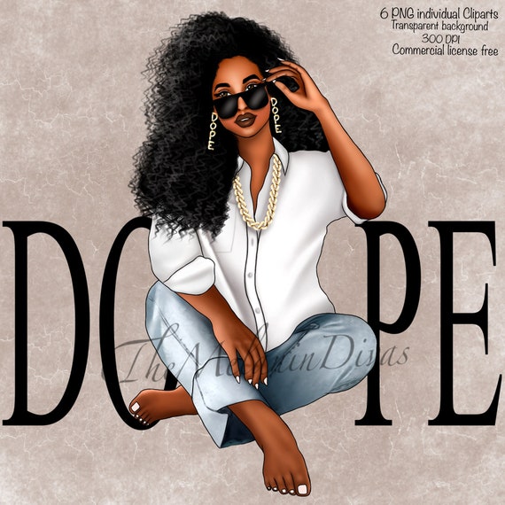 Black Girl Clipart, Dope Fashion Illustration (PNG Files)
