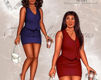 Schwarze Mädchen Clipart: Sommer, formelle Outfits, schwarze Frau PNG