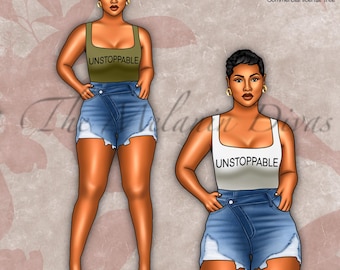 Black Girl Sommer Clipart: Mode PNG-Set (9 Dateien)
