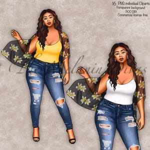 Black girl Clipart, black boss lady Clipart, curvy black girl,plus size girl, black girl summer fashion, black girl in denim,black woman png
