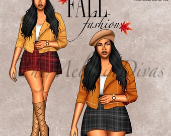 Fall Fashion Girl Clipart: Retro Style PNG Collection