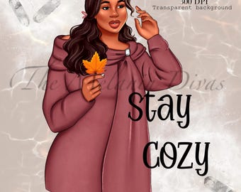 Black Girl Fall Fashion Clipart: Autumn Outfits (PNG Files)