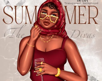 Black Girl Sommer Fashion Clipart: 24 PNG Grafiken (Digitaler Download