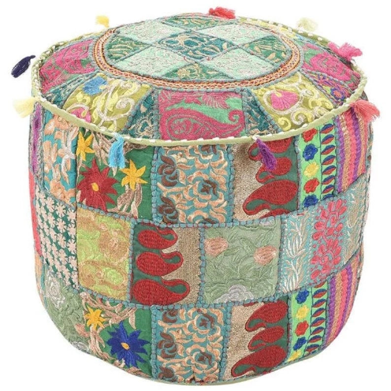 Indian Vintage Round Pouf Cover Handmade 100 Cotton Patchwork Etsy