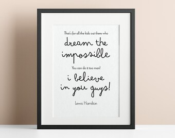 Lewis Hamilton 'Dream The Impossible' Script Print: F1 Racing Wall Art